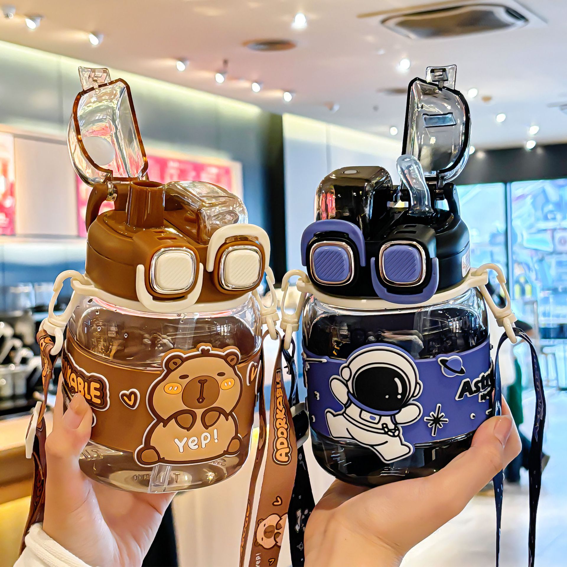 New popular large-belted cups, cute and highly attractive children's water cups, large-capacity girls' convenient straw cups wholesale Specification drawing