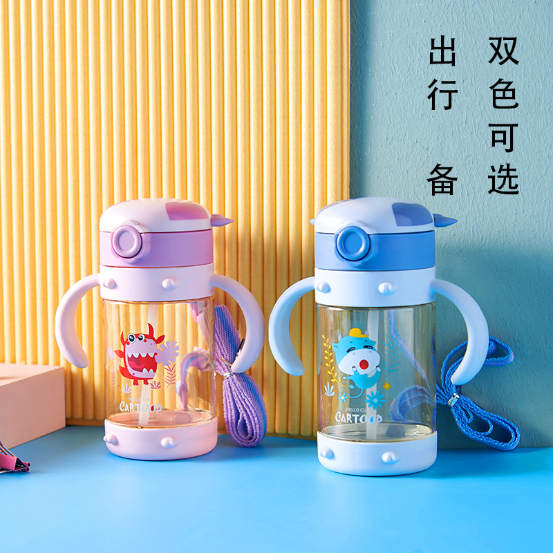 Yinqian Water Cup Wholesale Children's shoulder strap Double Handle dual-purpose straw cup pot Creative Cartoon durable Cup details Picture