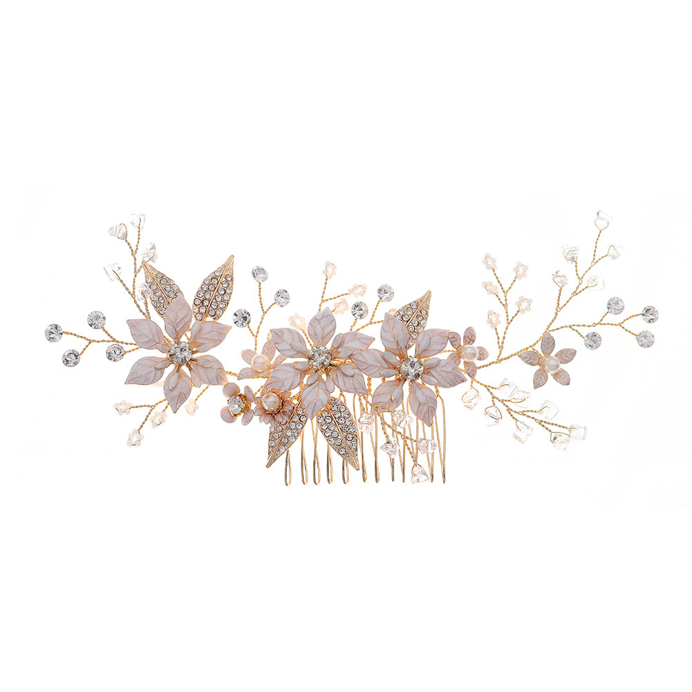 Korean-style wedding accessories, bride's wedding headwear, forest-style floral pearl combs, handcrafted crystal wedding dresses, hair combs Item Picture
