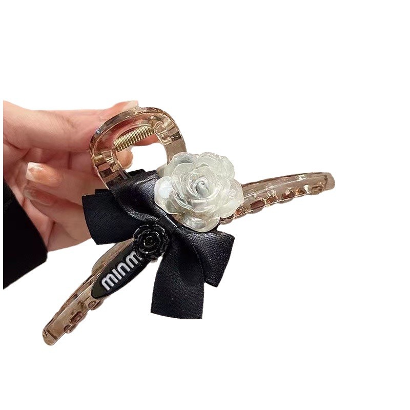 Elegant camellia shark clip, large and high-end hair clip, female, back of the head, thick hair, multiple hair curls, hair clip Item Picture