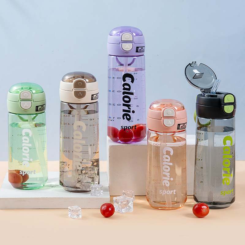 Double drinking cups, portable outdoor summer plastic water cups, ins high appearance level sports water bottles, pop-up LIDS, men's and women's straw cups full figure