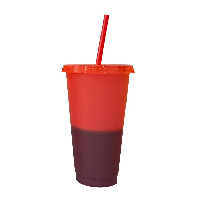 Wholesale of 710ml creative and personalized color-changing iced coffee cups with pp plastic straw cups for summer Item Picture