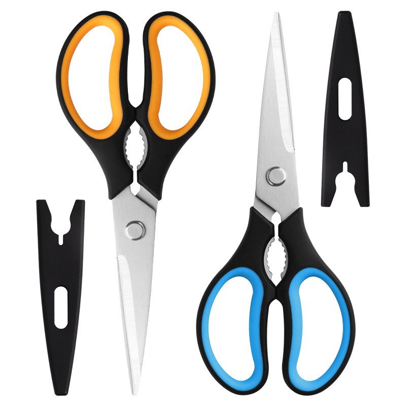 Lin Tai's rubber and plastic handle scissors, kitchen scissors set, multi-functional chicken bone cutting, stainless steel, popular Amazon scissors Item Picture