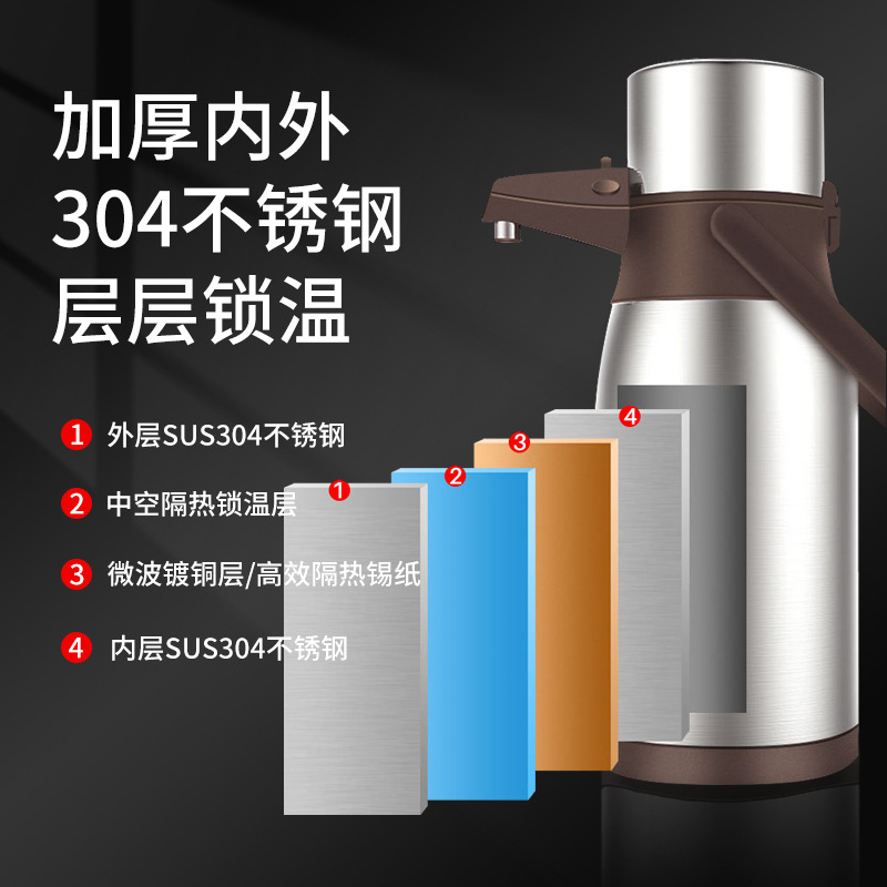 Zhujia Pneumatic thermos Flask, double-layer stainless steel press-type thermos flask, thermos flask, hot water bottle SSP30L details Picture