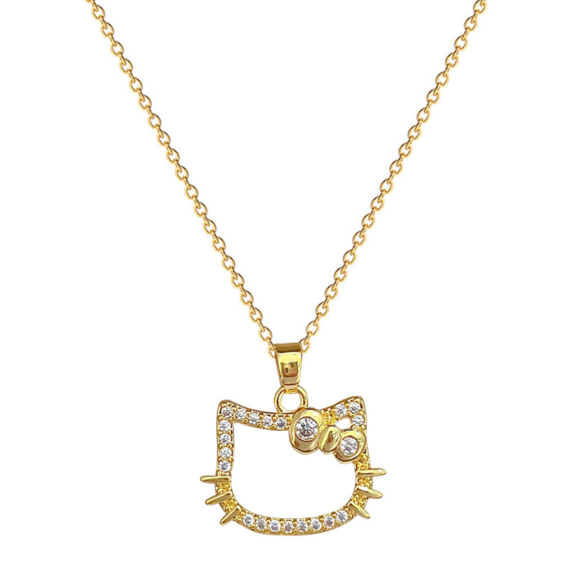【 Titanium Steel 】 Bow cat, light luxury, elegant, full diamond necklace, versatile for women, collarbone chain, titanium steel chain Item Picture