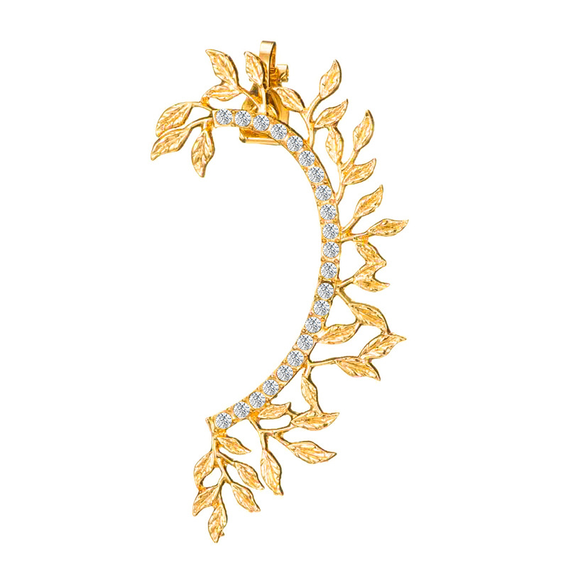 Cross-border new earrings: Elegant leaf diamond-encruted stud earrings, women's creative single, bold and exaggerated ear hooks and ear clips Item Picture