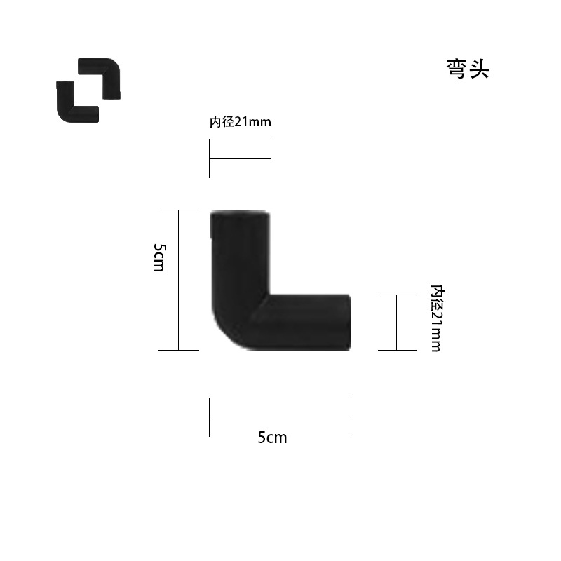 Torch lamp, flame lamp accessories, black round pipe, ground plug rod, right-angle elbow, connection head, round base, triangular base Specification drawing
