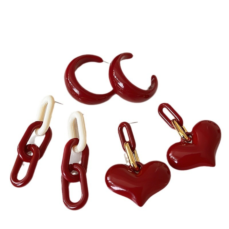 Ankela Red large ear Ring Earrings 2024 New autumn and winter fashion, versatile and elegant stud earrings, light luxury and high-end earrings Item Picture
