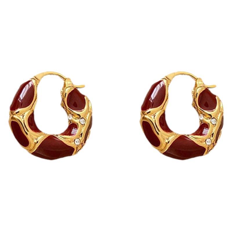 Light luxury and high-end style, enamel ear buckles, fashionable design sense, best-selling earrings, French drip glaze leopard print ring earrings Item Picture