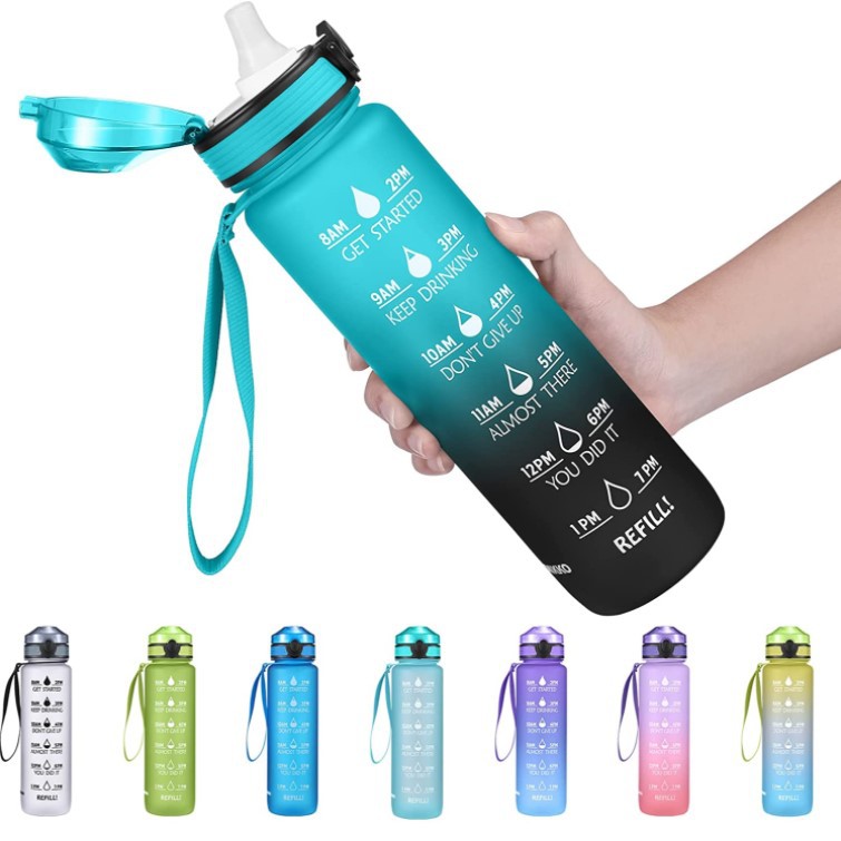 32oz Tritan material space cup, plastic bouncing lid, silicone spout, water cup, outdoor sports straw water bottle full figure