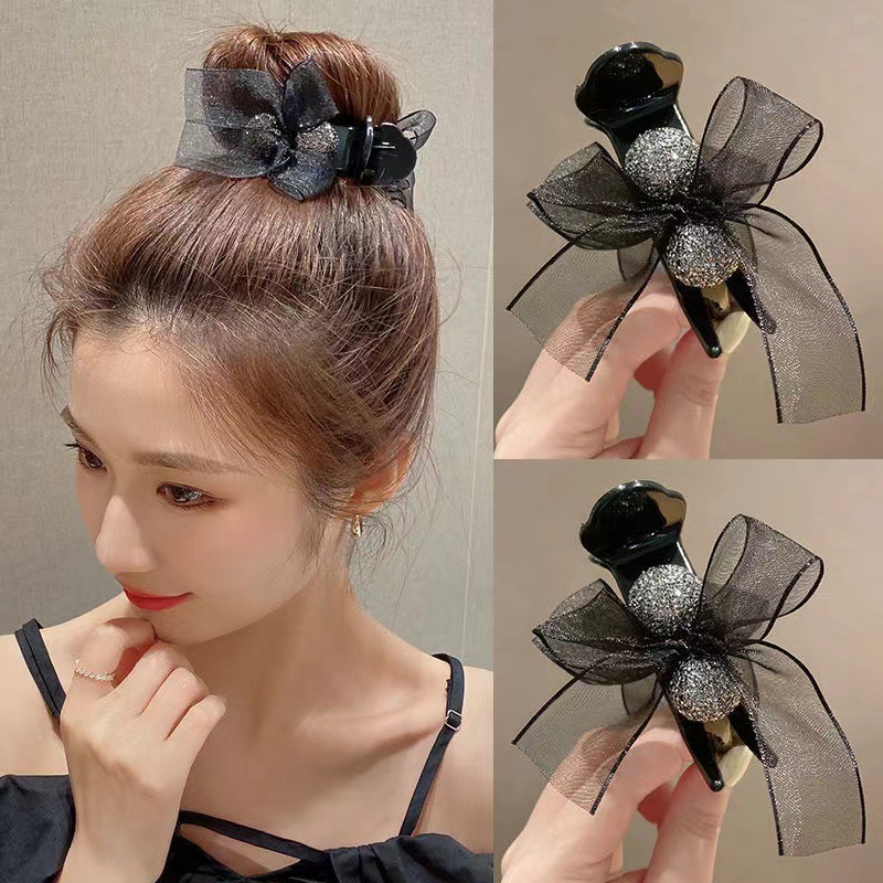 New lazy person's hair bun tool software: Lace mesh bow bun hair clip, sweet bow hair clip details Picture