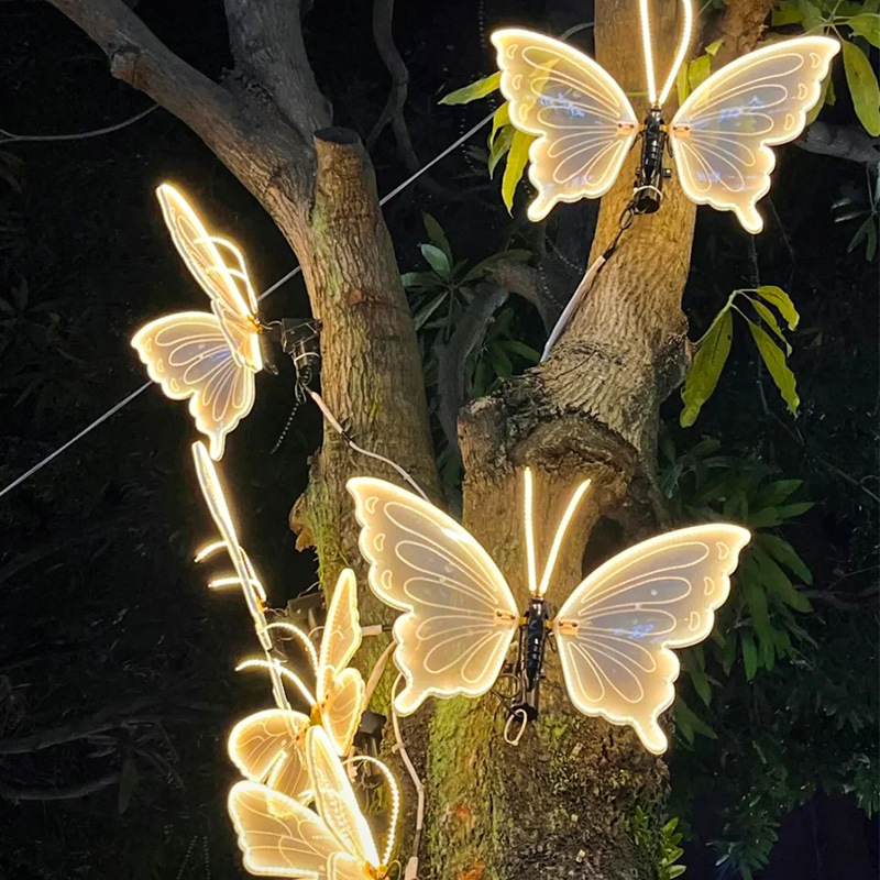 Outdoor dynamic butterfly simulation insect decorative lights, park square scenic area lighting, illuminated butterfly landscape lawn lights full figure