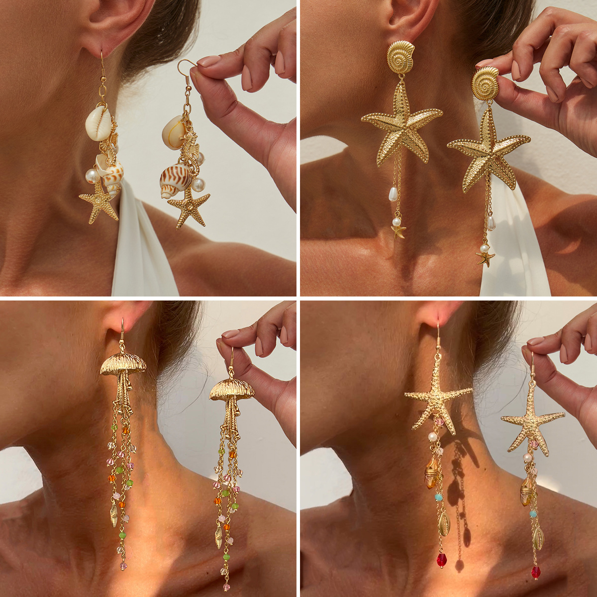 Cross-border ocean-style jellyfish tassel elegant earrings earrings Bohemian niche imitation crystal European and American earrings full figure