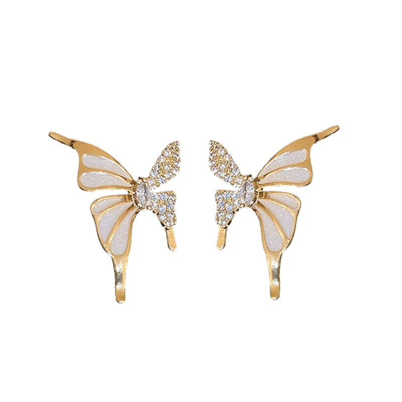 Champagne-colored bow stud earrings, ear clips, no ear holes, high-end and niche design earrings, best-selling internet-famous earrings Item Picture