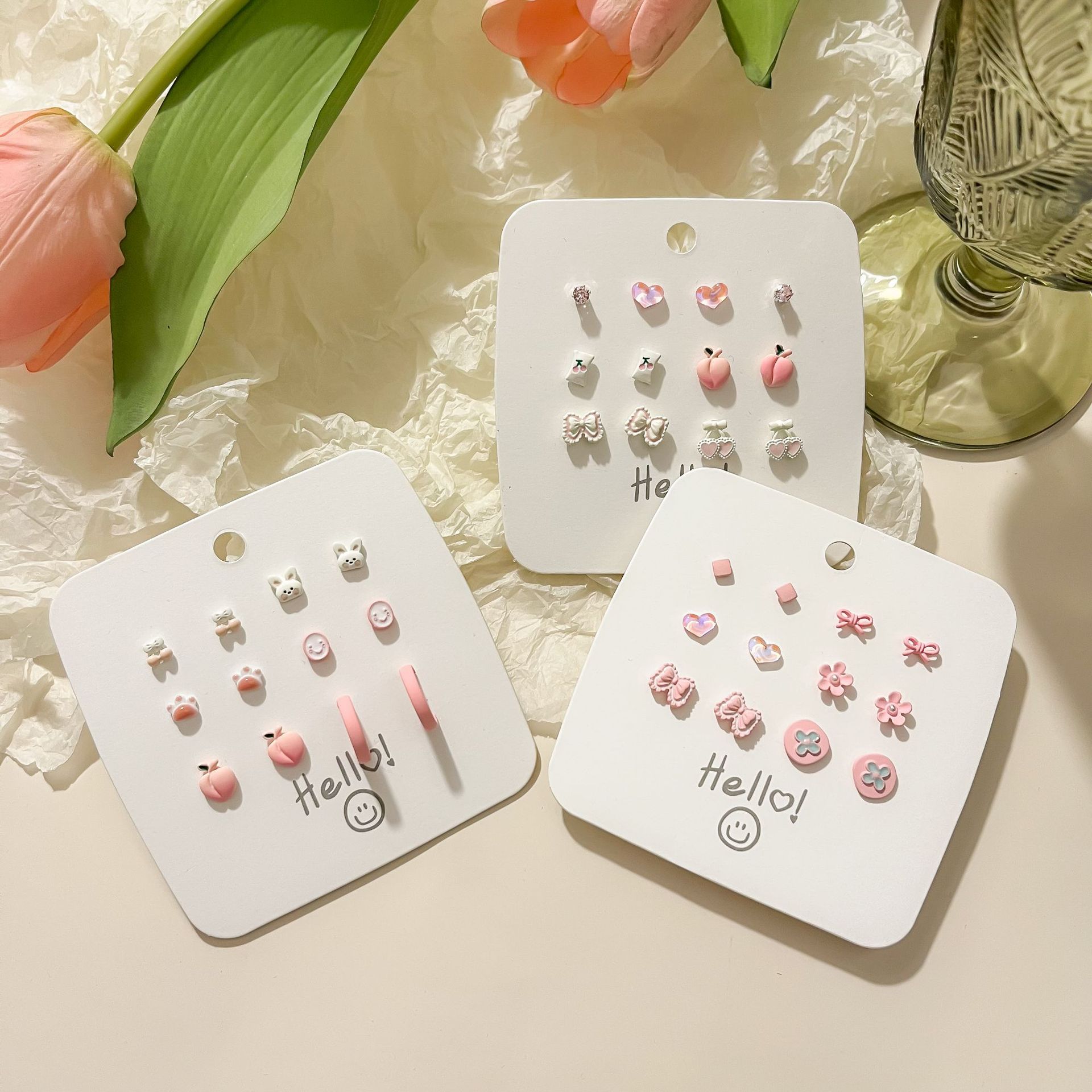Summer new small-flower stud earrings, a complete set of sweet and versatile simple earrings for students, cute and small earrings for women, wholesale Specification drawing