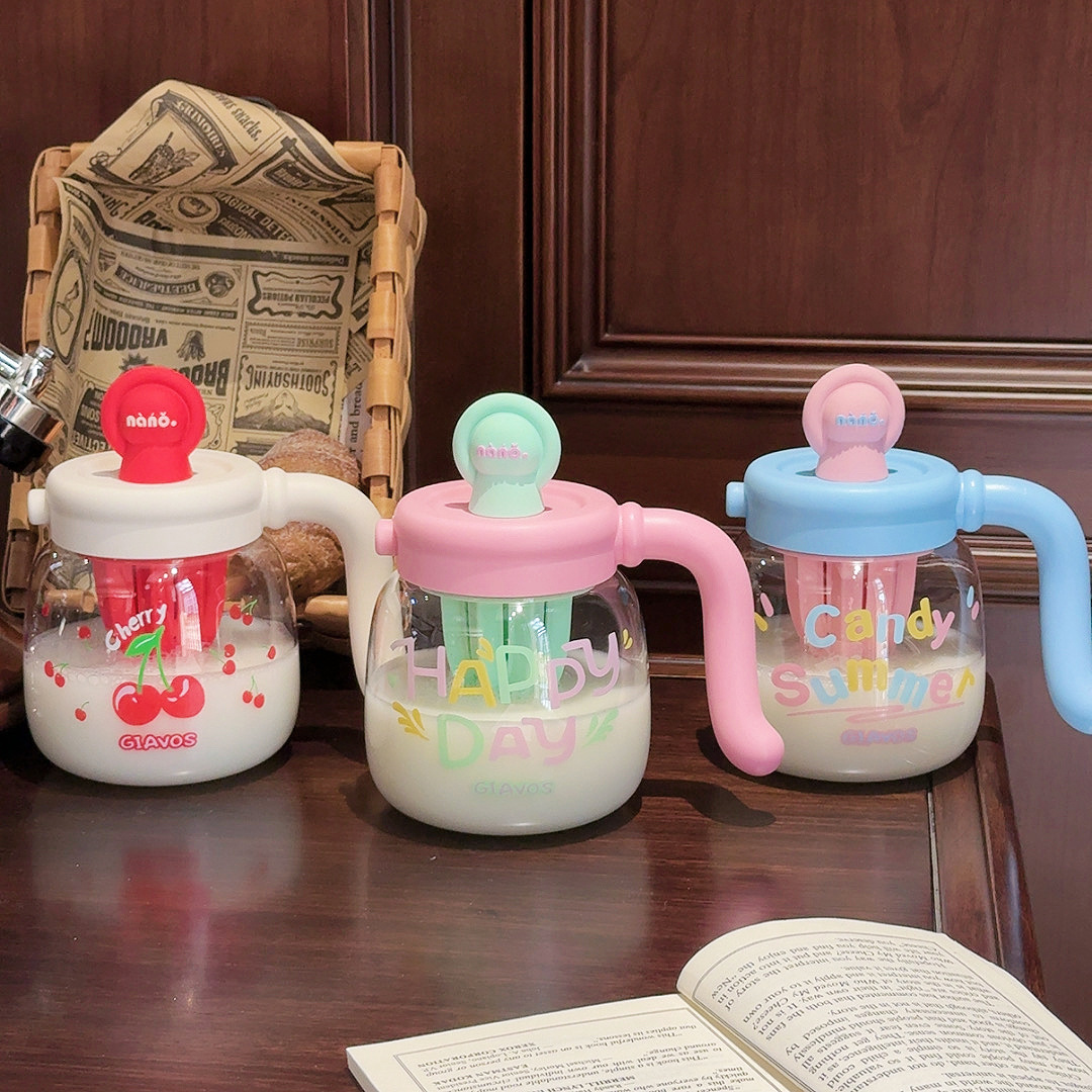 Girls' tritan water cup, high appearance level, tea-making table straw cup, big belly, cute, large capacity, plastic cup with handle details Picture