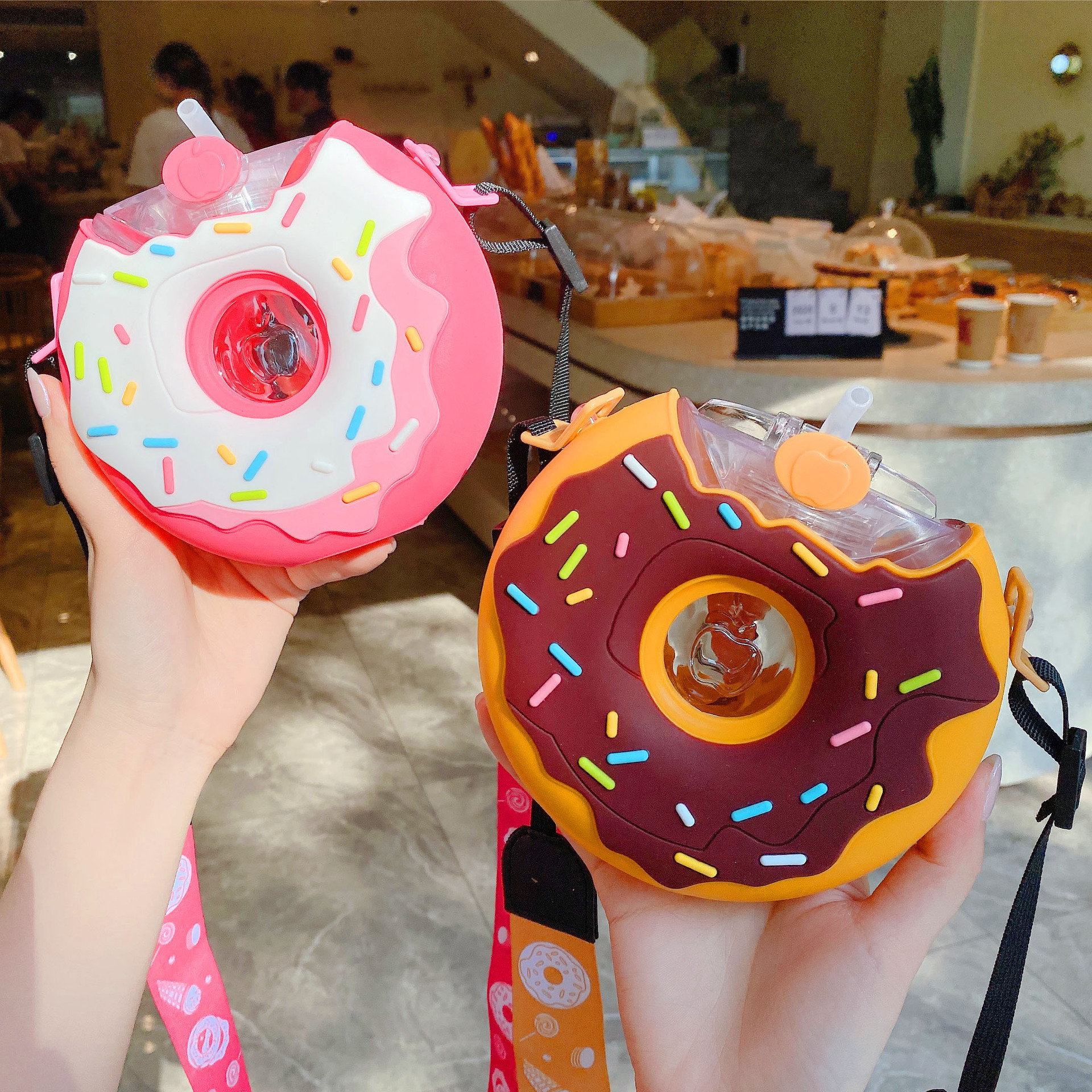 Creative Instagram Korean-style children's water cup with anti-drop and portable strap, cute plastic water bottle Application Scenario