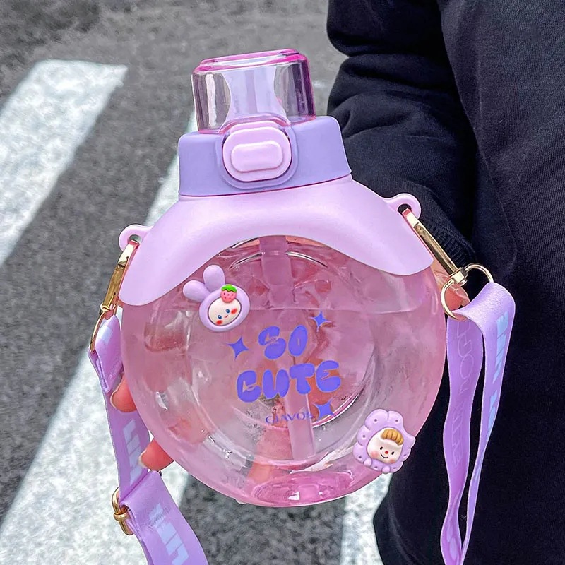 Summer high-appearance-level water cup, creative round, internet-famous children's straw cup, high-appearance-level portable, cute, anti-drop plastic cup details Picture