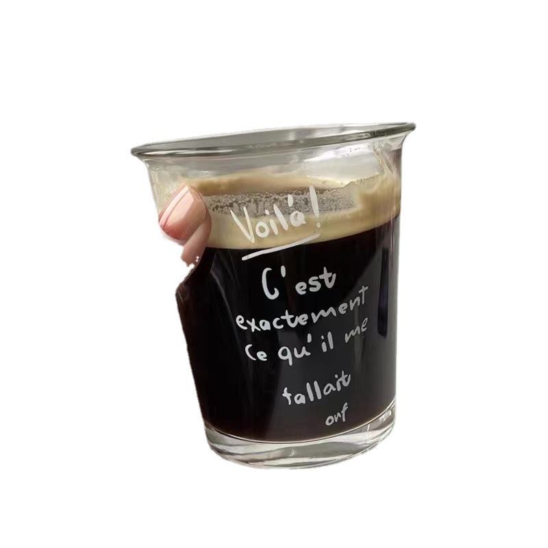 French letter-printed glass cups, iced Americano coffee cups, transparent ins style household women's drinking cups, latte cups Item Picture