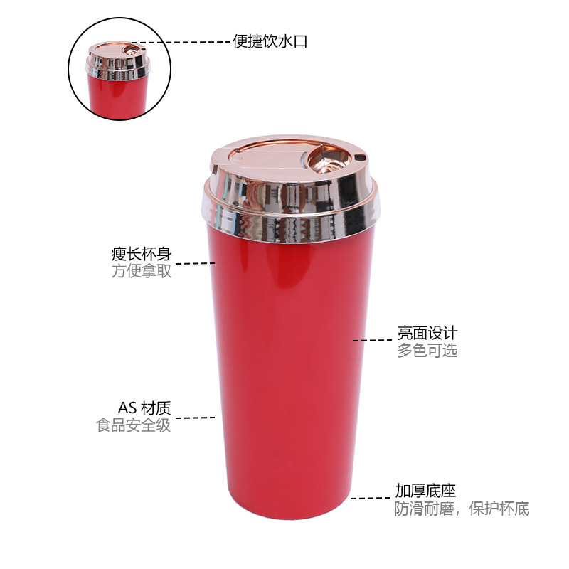 Cross-border manufacturer direct supply of household solid-color simple coffee cups, electroplated LIDS, double-layer plastic cups, portable drinking cups Application Scenario