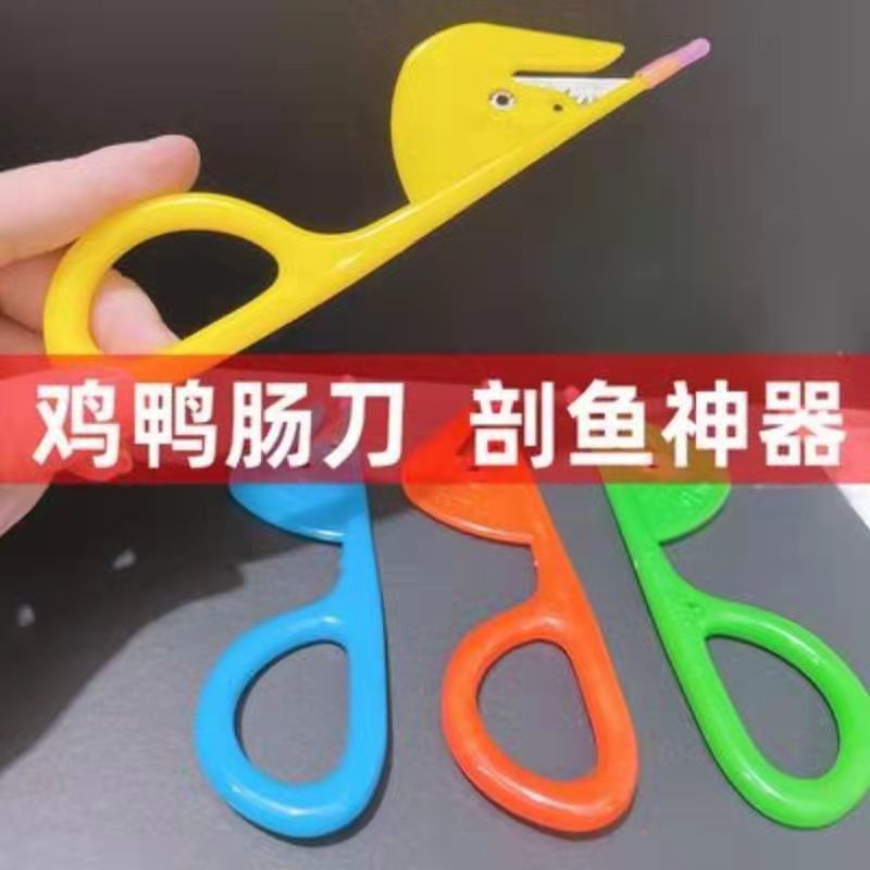 A practical kitchen intestinal opener for opening chicken and duck intestines, a household goose intestine cutter for killing eels and loaches, and a knife for breaking and unblocking intestines Specification drawing