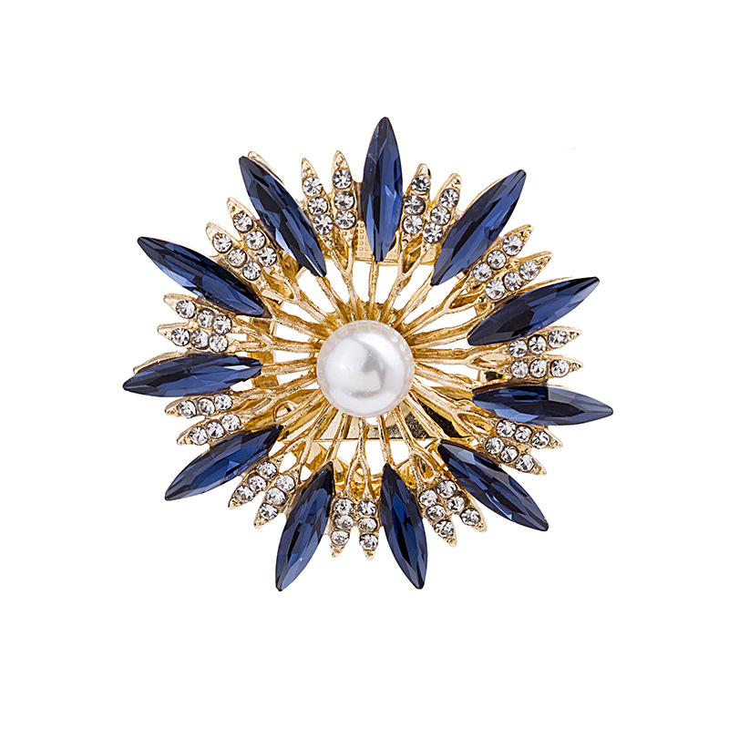 Luxurious creative crystal sunflower brooch for export, Korean version creative pearl flower dual-purpose silk scarf clasp corsage Item Picture