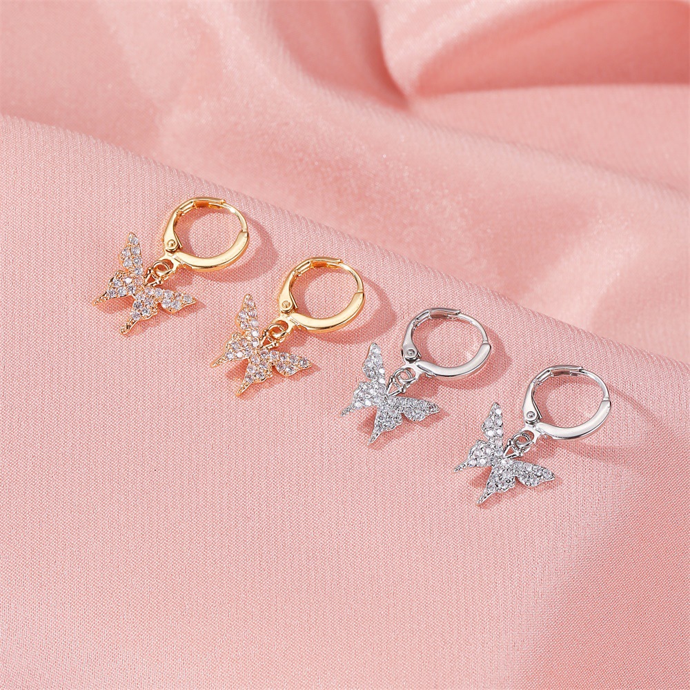 The new Korean version of earrings, with diamond-encrusted small butterfly earrings and ear buckles, is a super fairy-like and simple internet-famous earrings for women Specification drawing