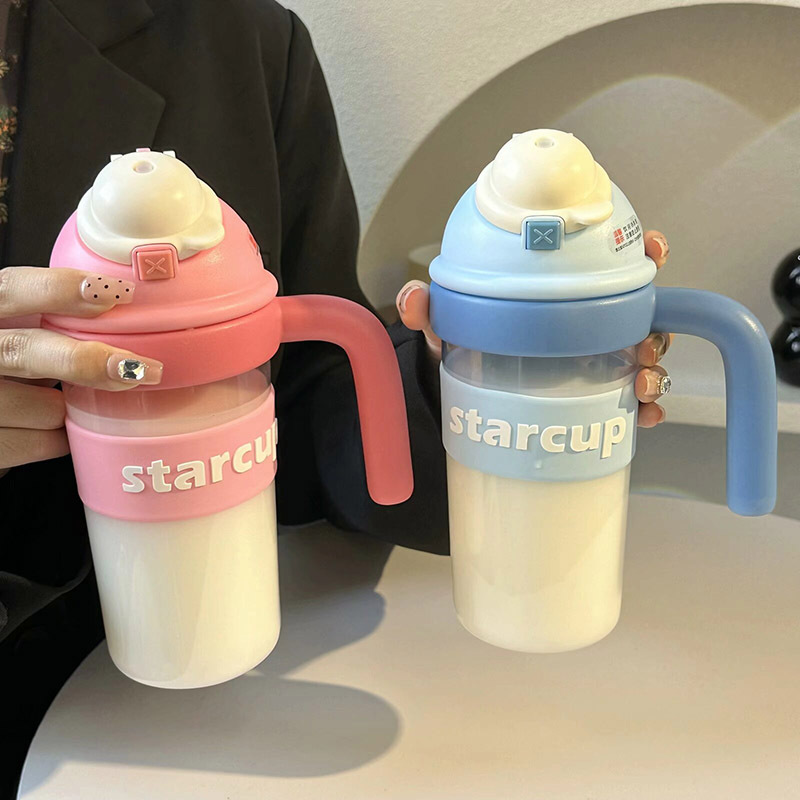Girls' bouncing water cup, cute ins with handle, girls' straw cup, portable large-capacity straw plastic cup Specification drawing