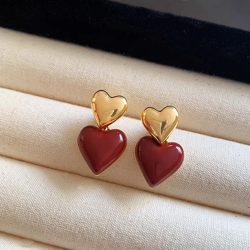 Ankora red heart-shaped stud earrings for women, a new 2024 bestseller with a high-end and unique charm details Picture