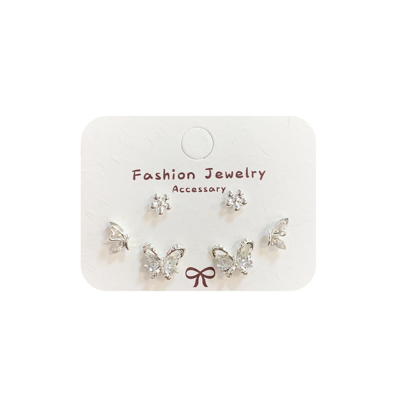 Fresh and sweet silver butterfly stud earrings set for women, small, simple and elegant, versatile for daily use, student earrings Item Picture
