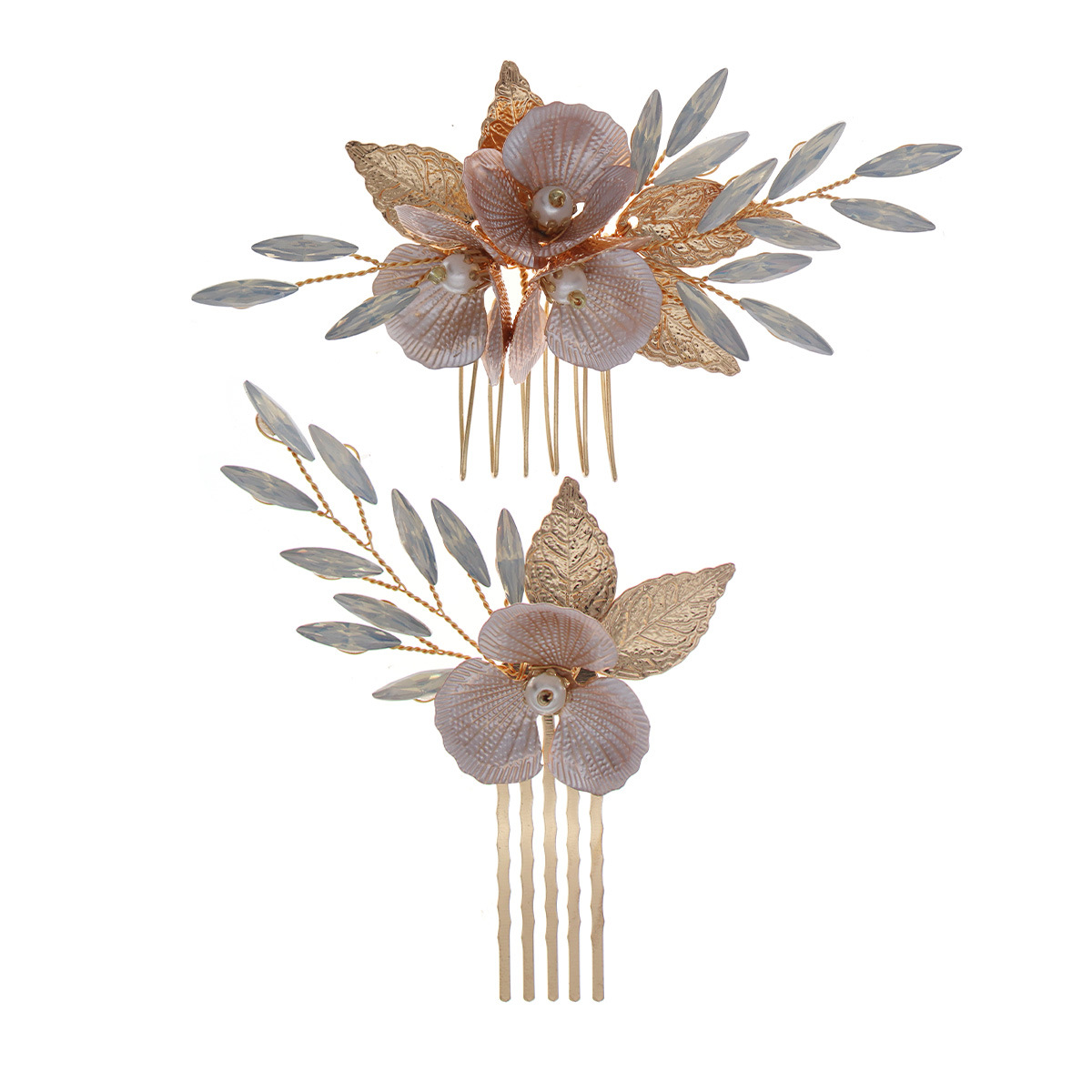 High-end forest-themed bride's headwear, golden flower jelly diamond insert comb, ancient-style Hanfu, Xiuhe dress, updo, hair comb for women Item Picture