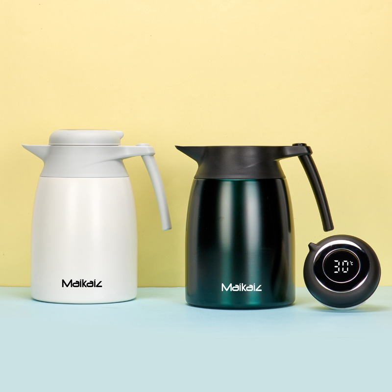Wholesale 304 stainless steel household large-capacity insulated kettle, smart temperature-showing hot water kettle, European-style coffee kettle with logo printing Specification drawing