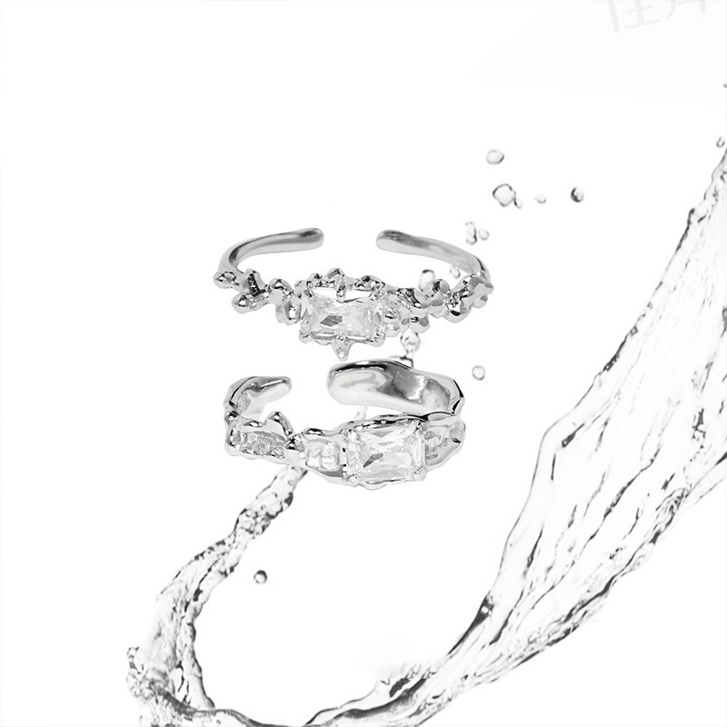 Sweet and cool, niche and cold style zircon ring, fashionable and elegant for women, open ring, geometric irregular index finger ring, trendy and cool Specification drawing