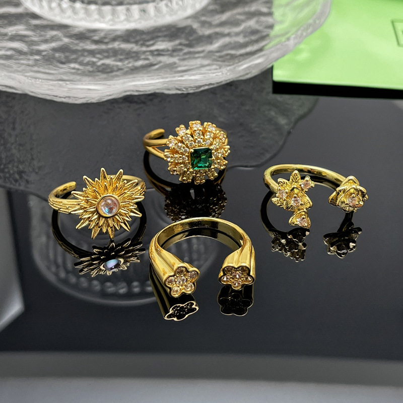 French court style retro light luxury sunflower fashion open ring, a cold and elegant female style versatile and unique ring Specification drawing