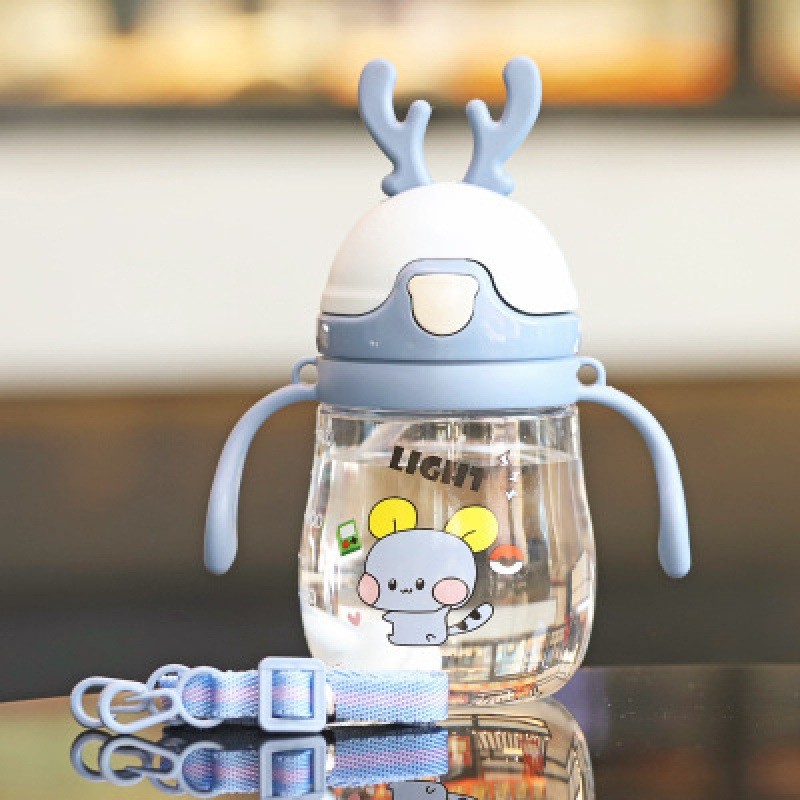 Yinqian Deer Antler Learning Drinking Cup, double-handled shoulder strap children's straw cup with gravity ball, outdoor portable children's water cup details Picture