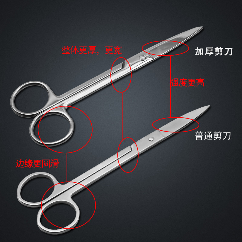 Professional stainless steel scissors, thickened gauze scissors, laboratory teaching dissection scissors, bandage removal, thread cutting, straight and curved ends full figure