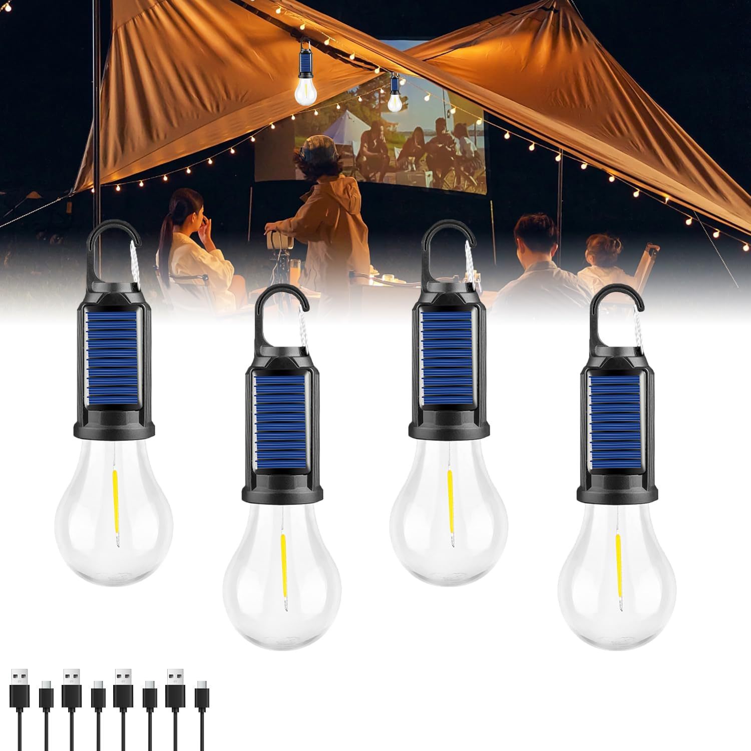 New solar charging bulb lamps, warm tungsten filament bulbs, outdoor tent camping lamps, ambient lamps, night market stalls full figure