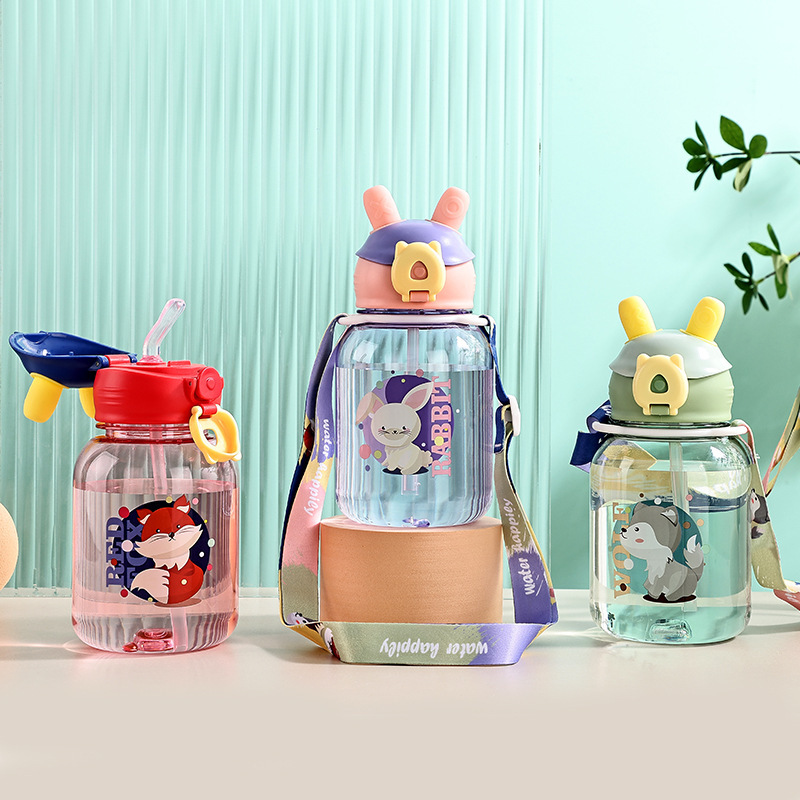 New cartoon backpack water bottle, children's straw cup, plastic cup, high-temperature resistant water cup, kindergarten baby drinking cup Specification drawing