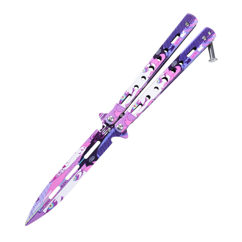 The manufacturer's butterfly knife is an unedged csgo game folding and swinging hand fancy all-steel toy. It's a beginner's training without a blade Item Picture