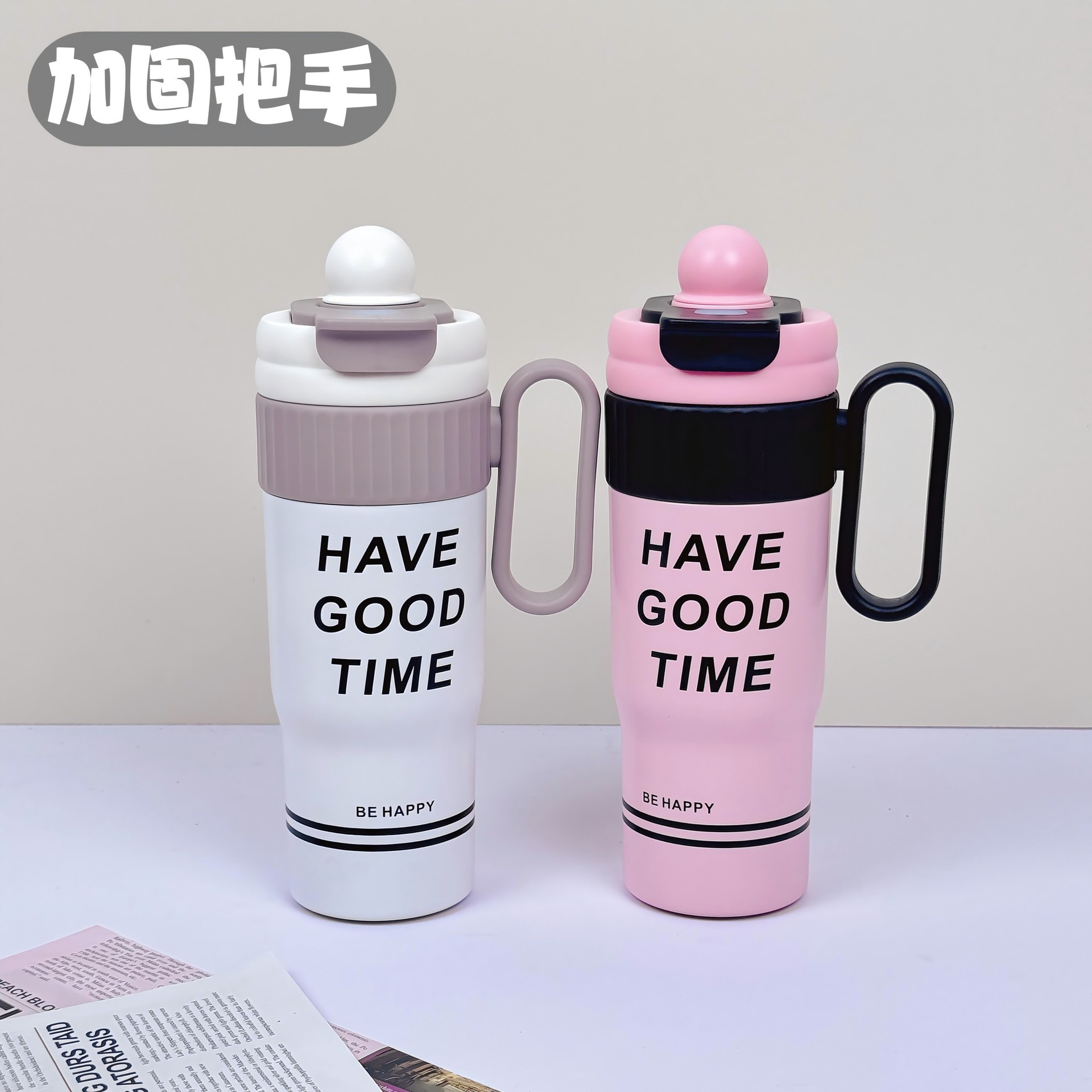 Flower language insulated cup, large-capacity office portable stainless steel water cup, high appearance level for girls, Ice King double drinking straw cup details Picture