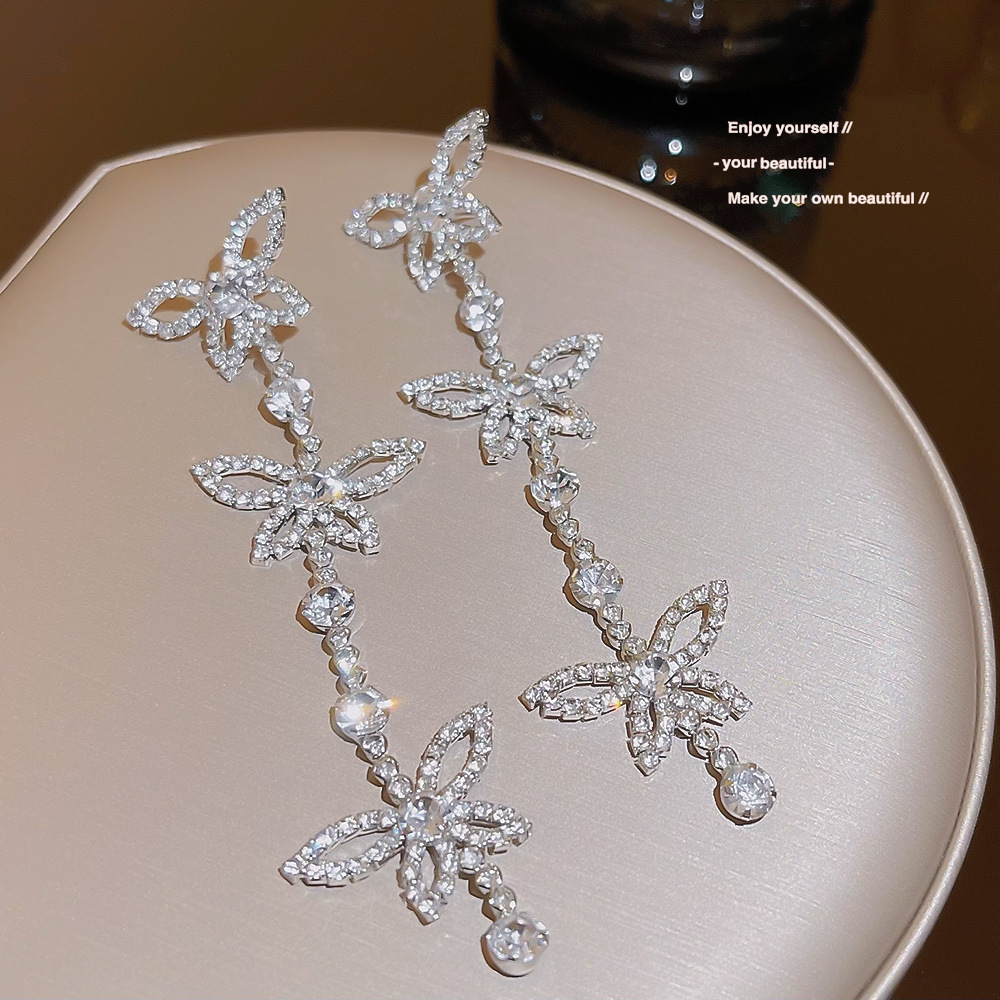 Fashionable and versatile bestseller tassel butterfly earrings, new trendy and elegant ladylike light luxury exquisite high-end earrings wholesale Specification drawing