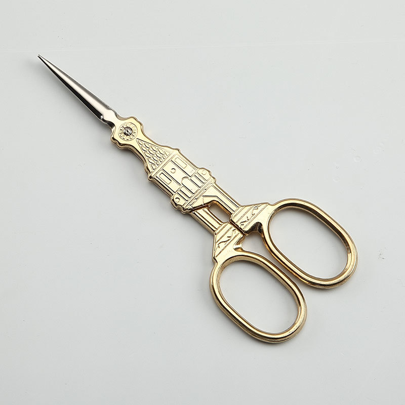 Xinyi Scissors, retro scissors, stainless steel titanium-coated scissors, Paris Church scissors, gold-plated small scissors, pointed scissors Specification drawing