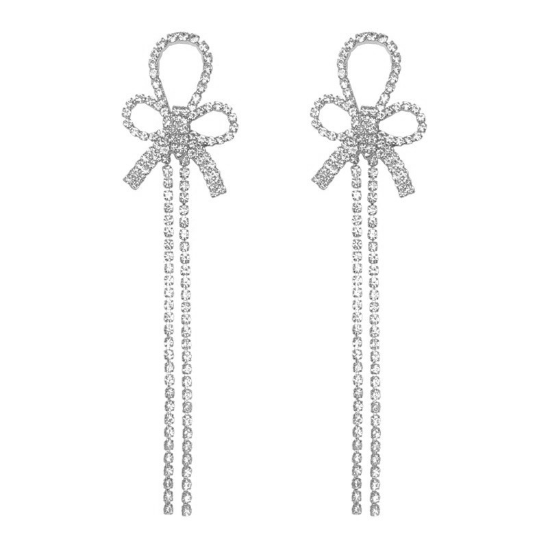 European and American retro, simple, exaggerated and high-end long tassel earrings, geometric exquisite, individual and super fairy-like bow earrings Item Picture