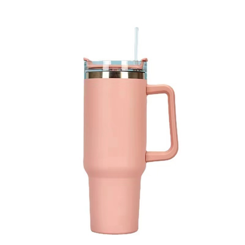 New cross-border 40oz car cup, large-capacity ice cup, stainless steel straw insulated cup, convenient handle cup Item Picture