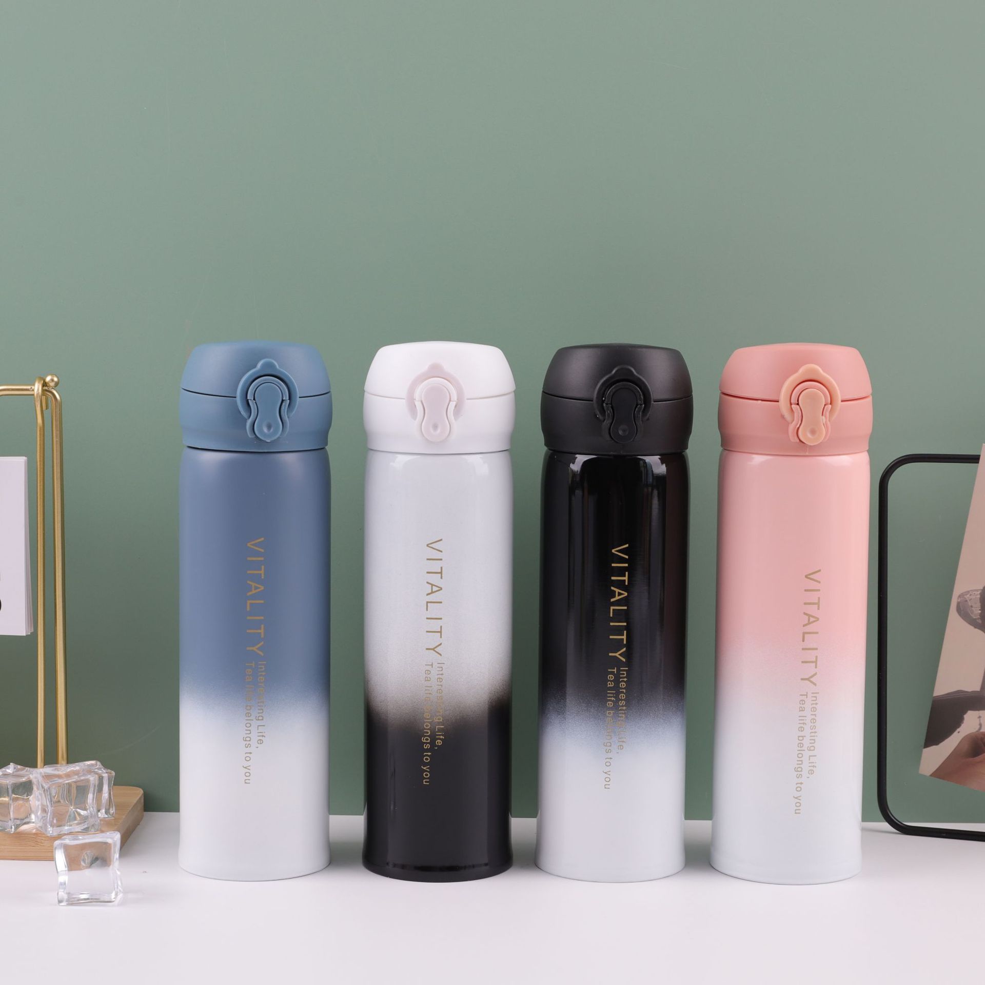High-appearation-level stainless steel bouncy insulated cup, lockable gradient insulated cup, water cup, portable and creative, popular online gift cup full figure