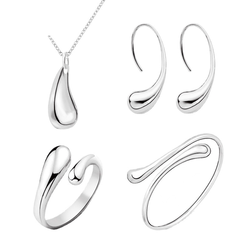 A four-piece set of fashionable electroplated ear hook rings and jewelry, featuring water-drop ear stud necklaces and necklaces that are selling well in Europe and America Item Picture