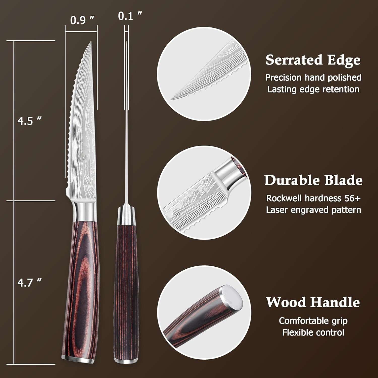 Cross-border 4.5-inch steak knife set with color wood handle, bread sawtooth knife, Western restaurant steak knife factory wholesale Application Scenario