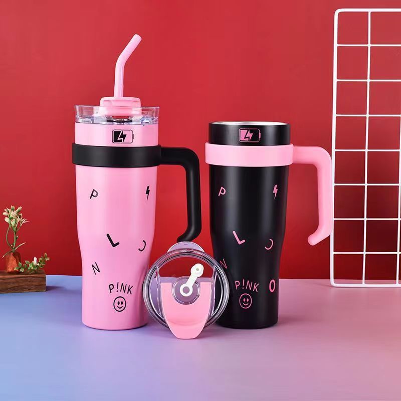 New blackpink Giant Hug Straw Cup, female student stainless steel insulated cup, large-capacity ice cup details Picture