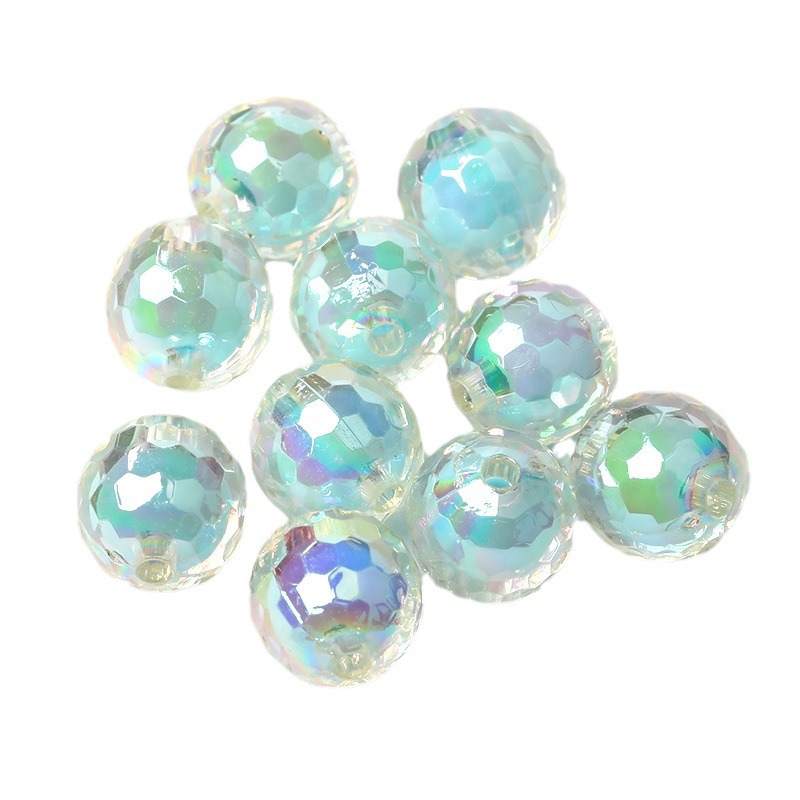 diy multi-faceted acrylic beads accessories, electroplated ab iridescent straight hole beads, hair tie, hair accessory, stringing beads, loose beads Item Picture