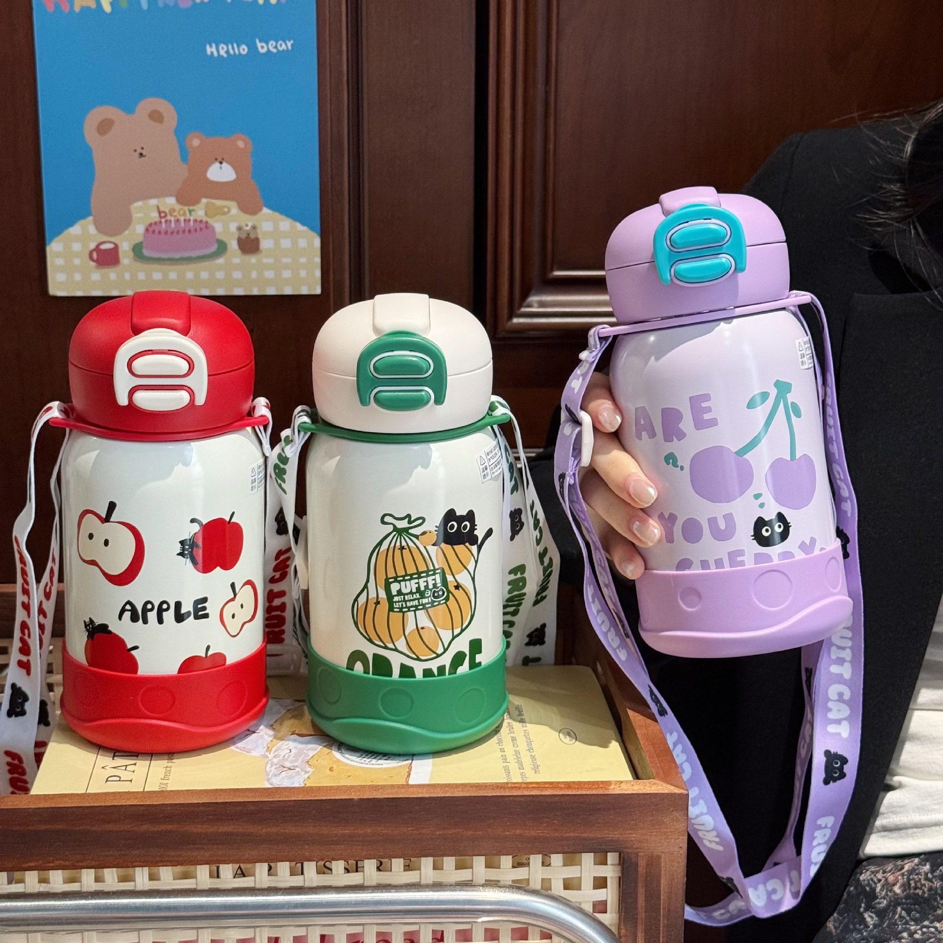 Wholesale of new children's insulated cups, food-grade stainless steel cartoon water bottles, and portable double-drinking straw cups with high appearance standards Specification drawing